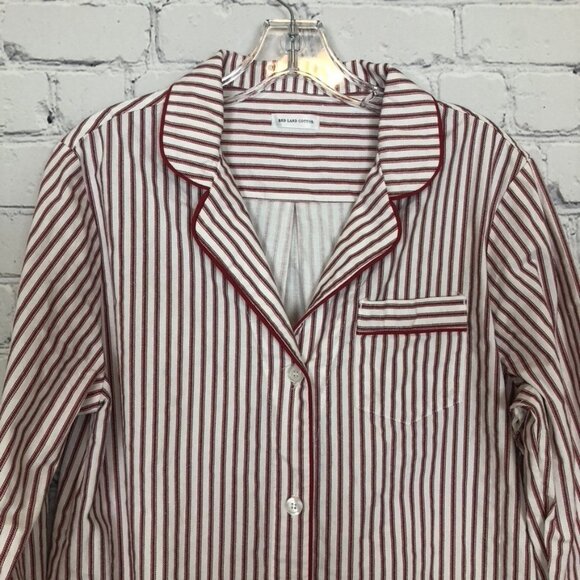 Red Land Cotton Red White Striped Pajama Sleep Shirt Size M 100% Cotton - Picture 2 of 6